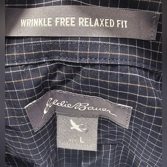Eddie Bauer Navy Wrinkle Resistant Classic Fit Long Sleeve Size Large Cotton - Picture 8 of 13